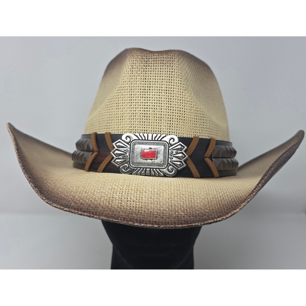 COG New York Cowboy Hard Straw Hat 7 1/4 Studded Concho Red Stone Western NWT
